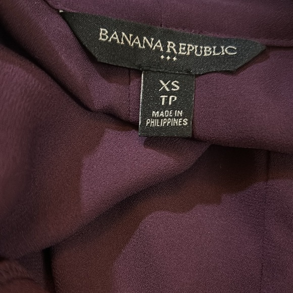 Banana Republic Burgundy Wine Tie Neck Women's Blouse Pleated Lantern Sleeves XS - Picture 9 of 9